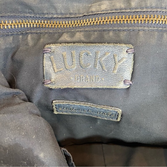 Lucky Brand Abbey Road Foldover Hobo Crossbody Messenger Bag Denim Gray Blue - Picture 6 of 11